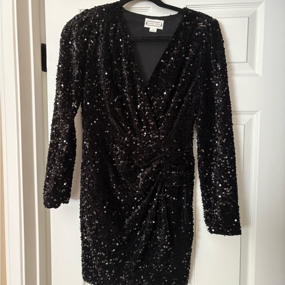 Love Riche Black Sequin Long Sleeve Dress